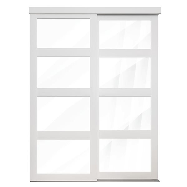 MenCraft 48 x 80-1/2-in White 4-Lite Clear Mirror Sliding Door