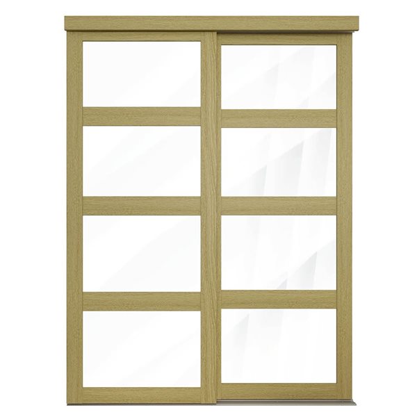 MenCraft 48 x 80-1/2-in White Oak 4-Lite Clear Mirror Sliding Door