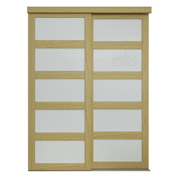 MenCraft 48 x 80-1/2-in White Oak 5-Lite Opaque Frosted Glass Sliding Door