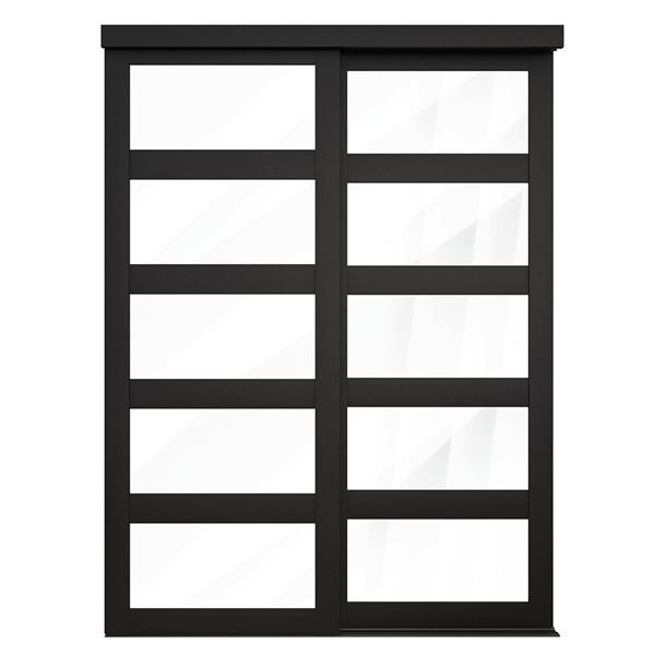 MenCraft 48 x 80-1/2-in Black 5-Lite Clear Mirror Sliding Door