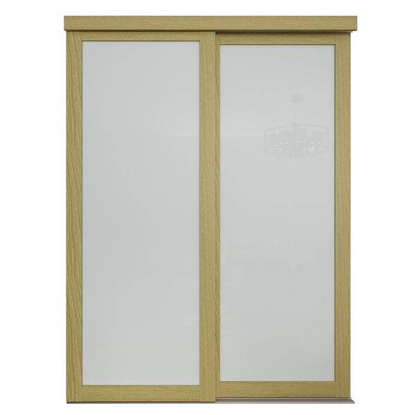 MenCraft 48 x 80-1/2-in White Oak 1-Lite Opaque Frosted Glass Sliding Door