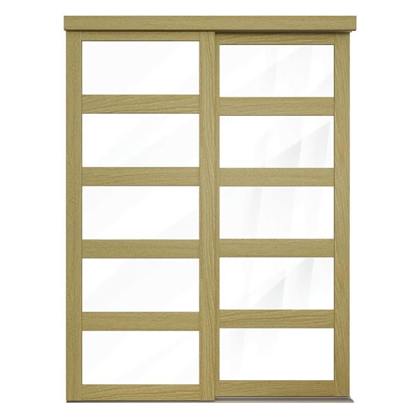 MenCraft 48 x 80-1/2-in White Oak 5-Lite Clear Mirror Sliding Door