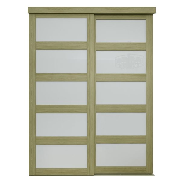 MenCraft 48 x 80-1/2-in Sesame 5-Lite Opaque Frosted Glass Sliding Door