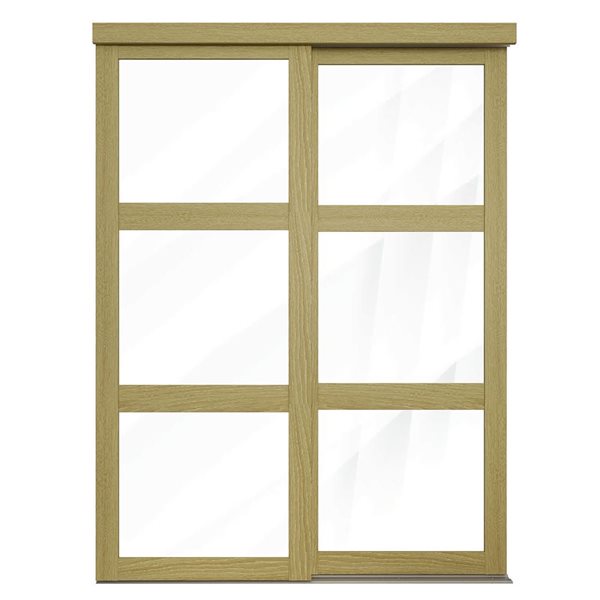 MenCraft 48 x 80-1/2-in White Oak 3-Lite Clear Mirror Sliding Door