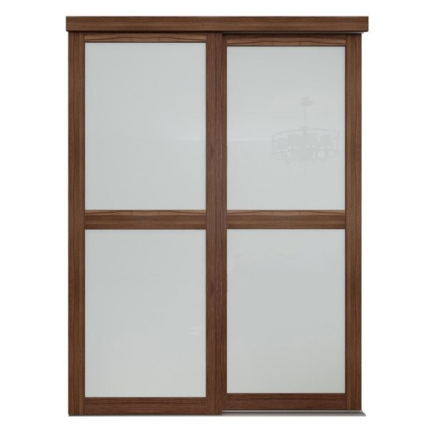 MenCraft 48 x 80-1/2-in Dark Walnut 2-Lite Opaque Frosted Glass Sliding Door