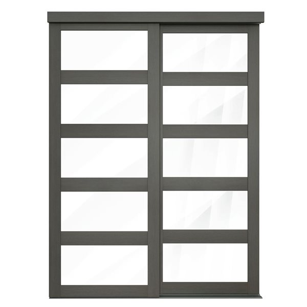 MenCraft 48 x 80-1/2-in Urban Grey 5-Lite Clear Mirror Sliding Door