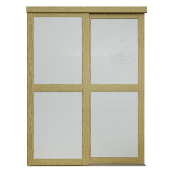 MenCraft 48 x 80-1/2-in White Oak 2-Lite Opaque Frosted Glass Sliding Door