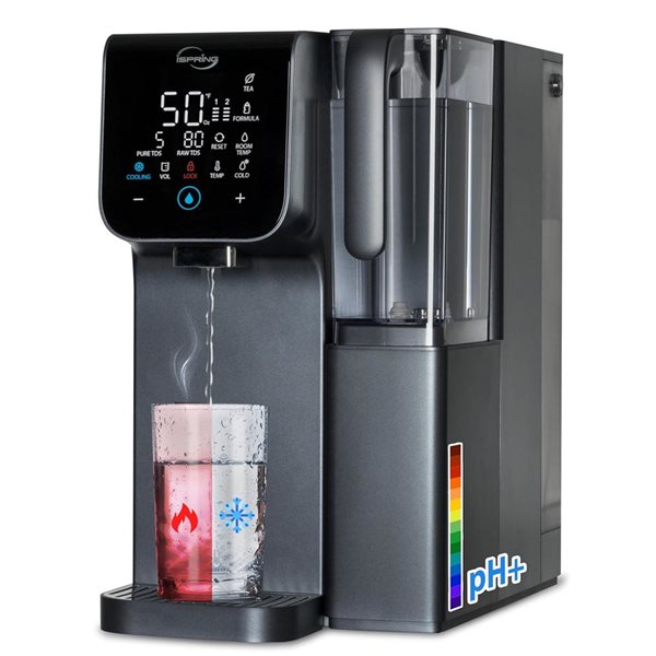 iSpring RCD Series Hot and Cold 9 Temps 6 Volumes Countertop Alkaline RO Water Filter Dispenser TDS Monitor