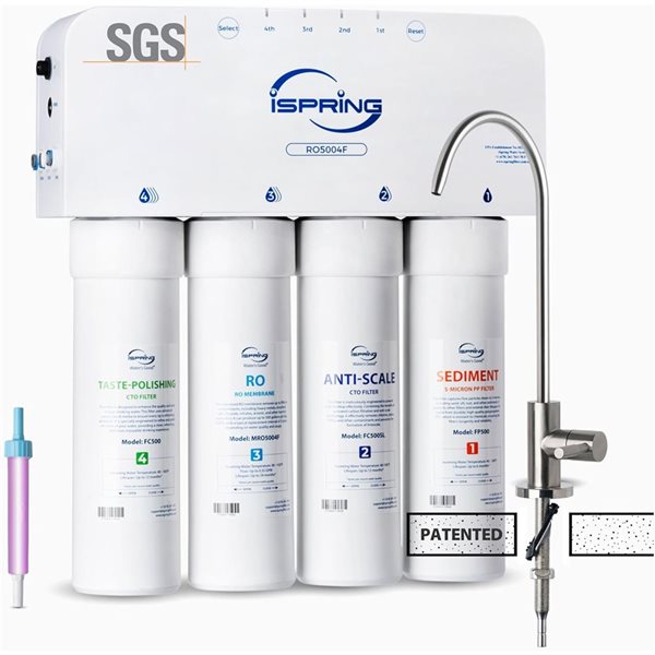 iSpring RO500 Series Tankless RO System 500-GPD with UV PFAS and TDS Reduction Under Sink Filter Life Monitor