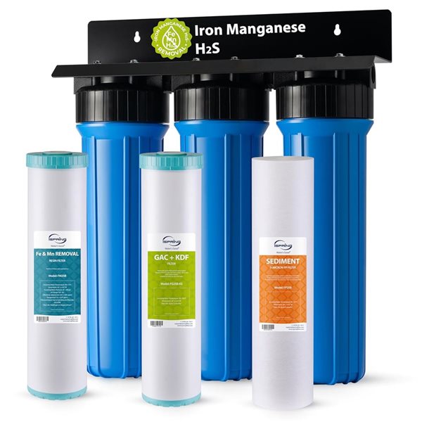 iSpring WGB Series 3-Stage Whole House Water Filter Removes Iron H2S Manganese Lead Chlorine and Sediment