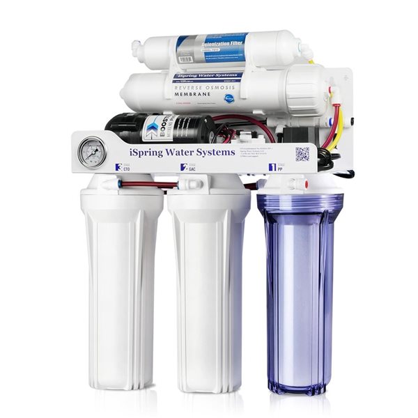 iSpring RCCP Series Tankless RO/DI System 5-Stage 150-GPD Reverse Osmosis Water Filter with Pump for Aquarium