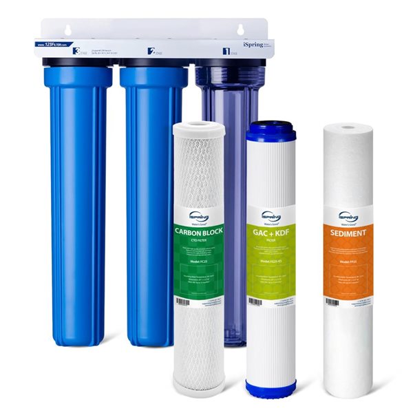 iSpring WCB Series 3-Stage Whole House Water Filter Reduces Lead PFAS Chlorine Sediment 3/4-in Inlet/Outlet