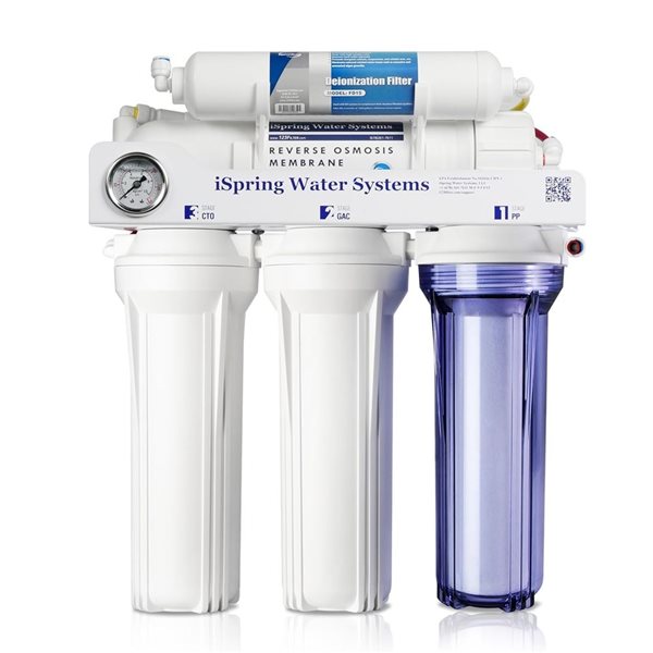iSpring RCC Series Tankless 150-GPD 5-Stage Reverse Osmosis Deionization Water Filter System for Aquarium