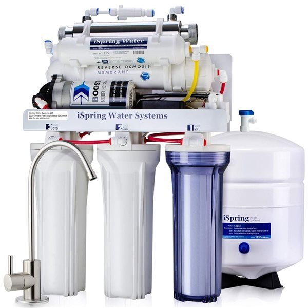 iSpring RCCP Series 6-Stage 100 GPD Under Sink Reverse Osmosis Drinking Water Filtration System w/ Pump and UV Filter