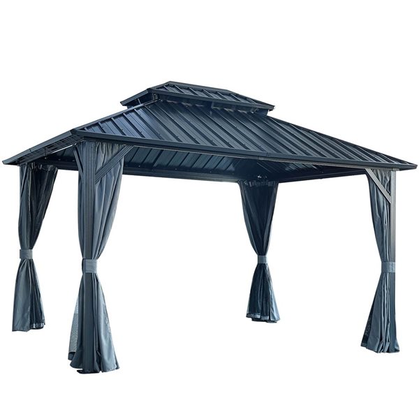Mondawe Aluminum Frame Gazebo 12 x 10-ft w/ Steel Hardtop Roof and Screen