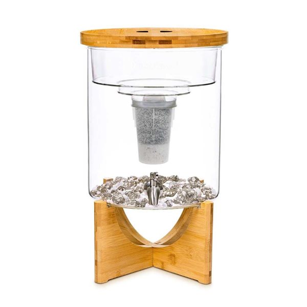 Santevia 40-Cup Glass and Bamboo Water Dispenser with Filter and Mineral Stones