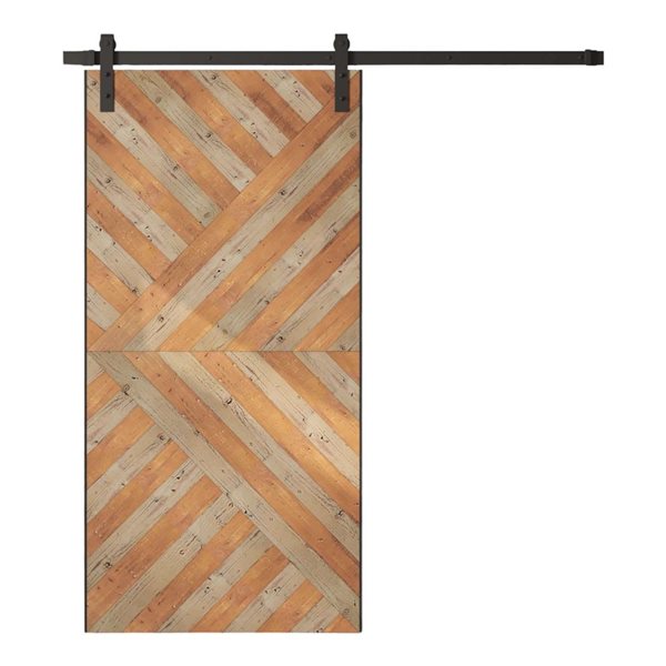 Urban Woodcraft Custom Stained Malibu Sliding Barn Door w/ Hardware Kit 96 x 42-in - Celestia Grey