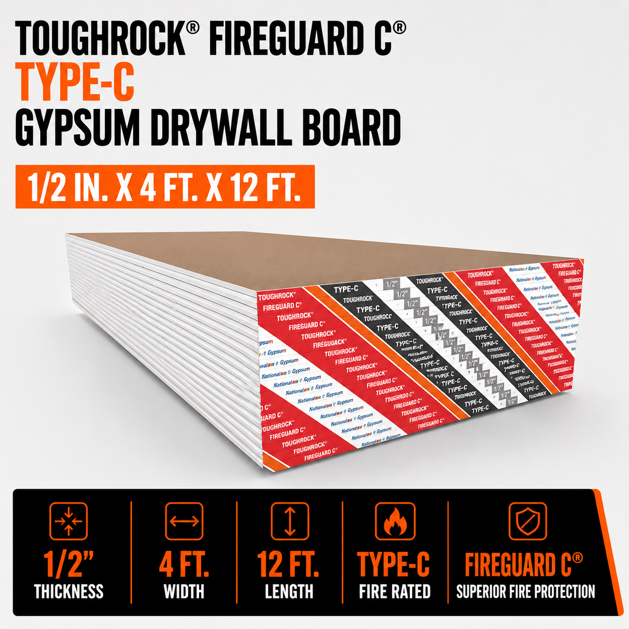 1-2 in x 4 ft x 12 ft ToughRock Fireguard C Type-C Gypsum Drywall Board