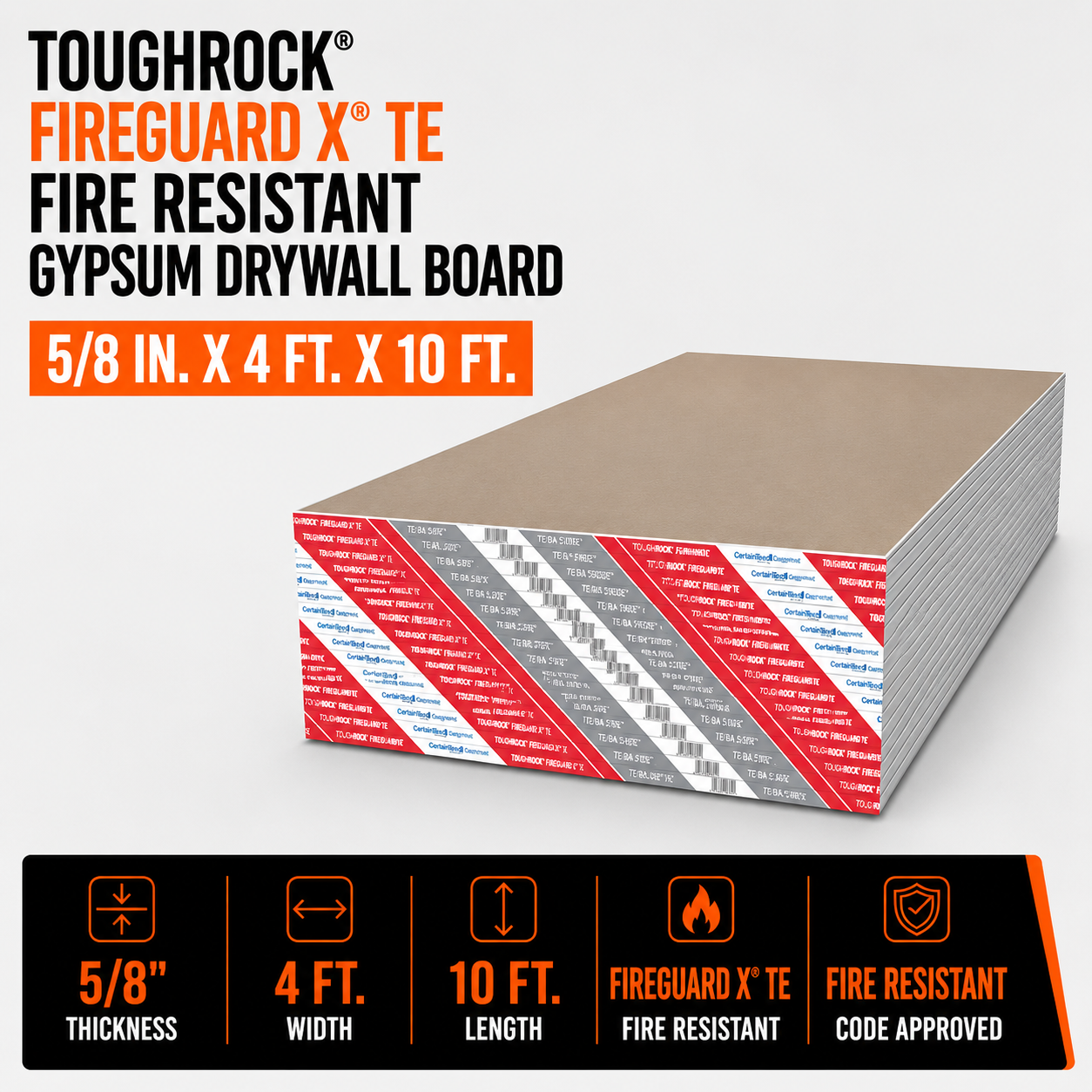 5-8-in x 4 ft x 10 ft ToughRock Fireguard X TE Gypsum Drywall Board