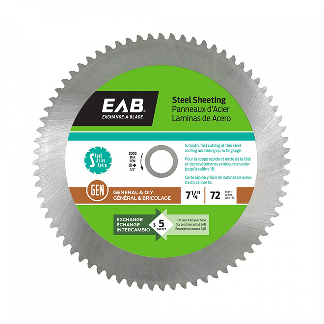 EAB Circular Saw Blade - 7 1/4-in dia - 72 Teeth - Exchangeable - For Metals