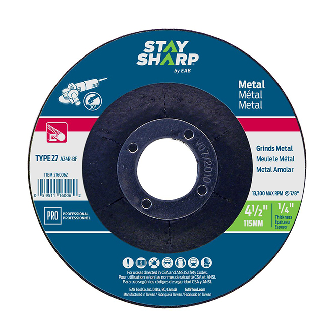 EAB Stay Sharp Professional Metal Grinding Flat Wheel - 4 1/2-in Dia x 1/4-in T - 7/8-in Arbor - Type 27