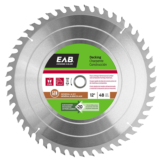 EAB Wood Saw Blade - Carbide - 12-in Dia - 48 Tooth - 15° Hook Angle