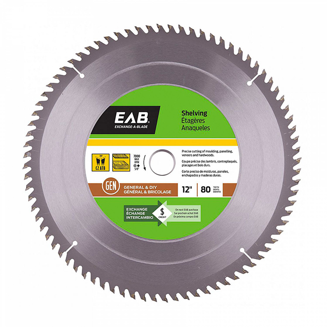 EAB Shelving Circular Saw Blade - 12-in Dia - 80 Tooth - 15° Hook Angle