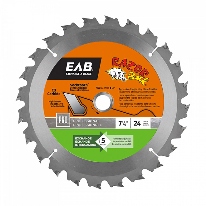 EAB Razor Back Saw Blade - Heavy-Duty - 7 1/4-in - 24 Tooth - 27° Cutting Angle