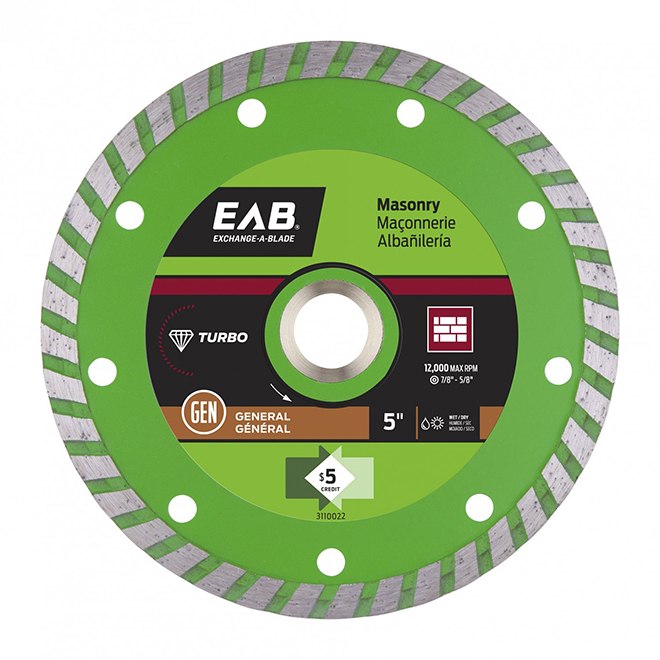 EAB Green Turbo Diamond Circular Saw Blade - Alloy Steel - 5-in Dia - 5/8-7/8-in Arbour