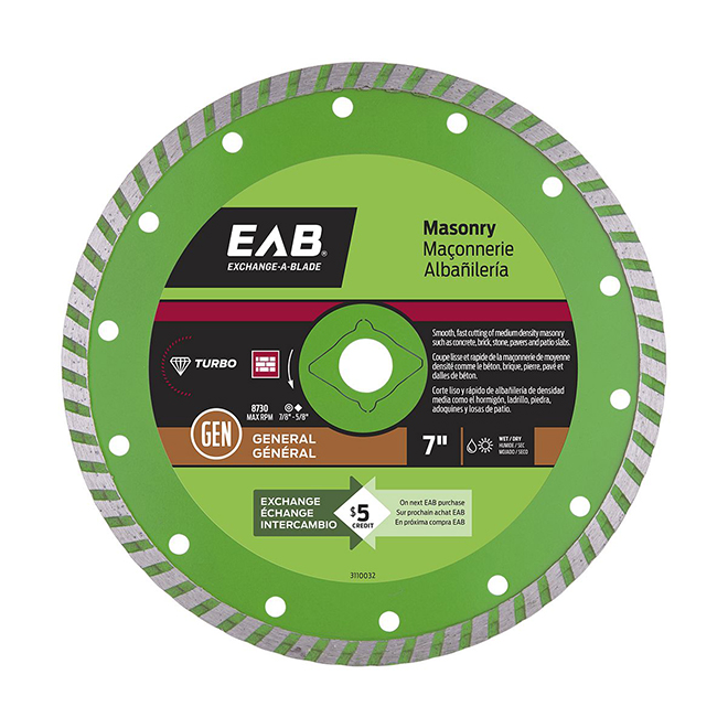 EAB Green Turbo Diamond Circular Saw Blade - 7-in Dia - 5/8-7/8-in Arbour