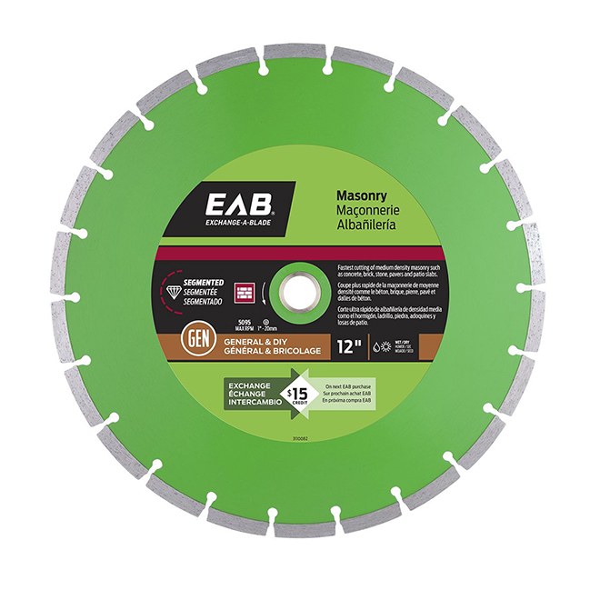 EAB Segmented Rim Diamond Blade - Concrete - Green Series - 12-in dia - Recyclable Exchangeable