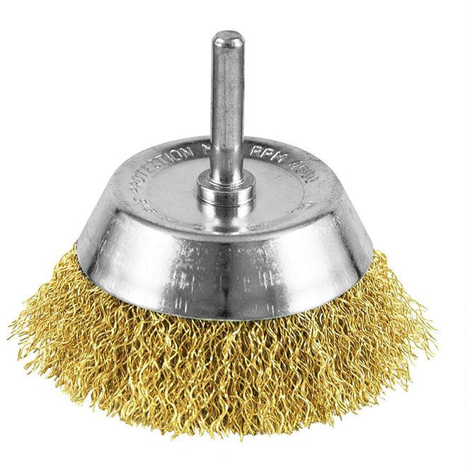 EAB Stay Sharp Wire Brush Cup - 3-in dia x 1/4-in Shank - Fine Crimped - Brass-Coated