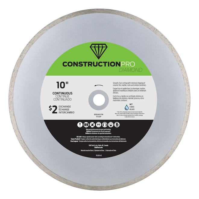 Construction Pro EAB Diamond Blade with Continuous Rim - 10-in