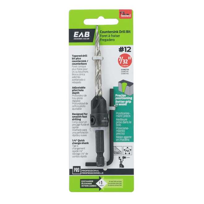EAB Countersink Drill Bit Tapered 7/32-in x #12 with 1/4-in Quick Change Shank
