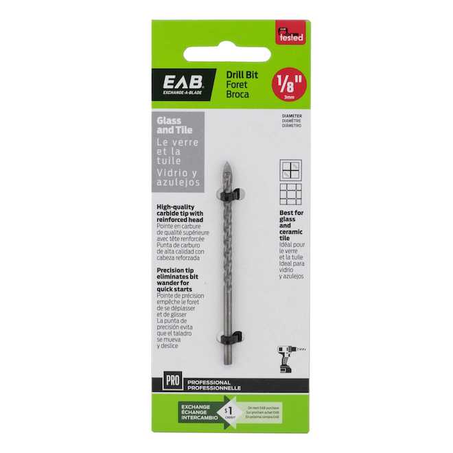 EAB Drill Bit with Carbide Tip for Glass and Tile - 1/8-in