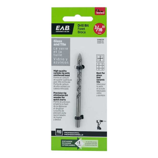 EAB Drill Bit with Carbide Tip for Glass and Tile - 3/16-in