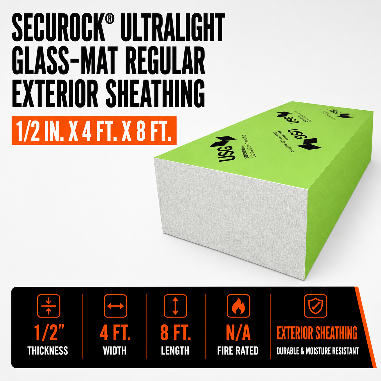 1/2 in. x 4 ft. x 8 ft. Securock® UltraLight Glass Mat Regular Exterior Sheathing