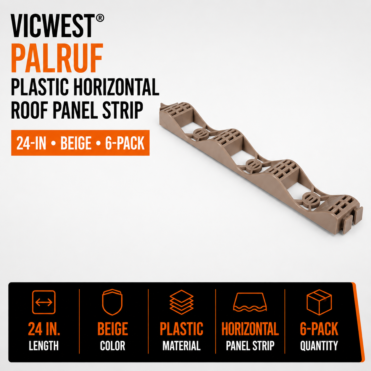 Vic West Palruf 6-Pack Plastic Horizontal Roof Panel Strip - 24-in - Beige