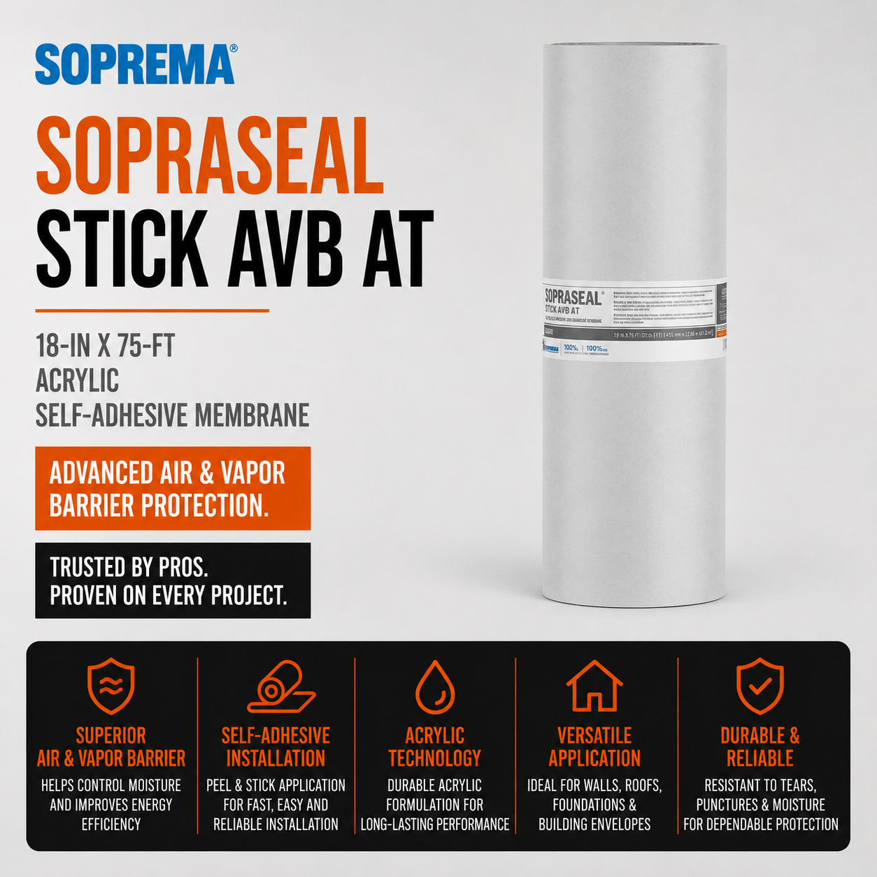 SOPREMA SOPRASEAL STICK AVB AT 18-in x 75-ft Acrylic Self-Adhesive Membrane