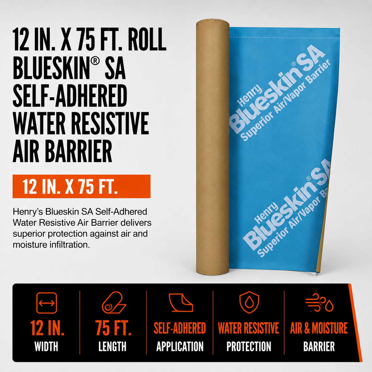 12 in. x 75 ft. Roll Blueskin® SA Self-Adhered Water Resistive Air Barrier