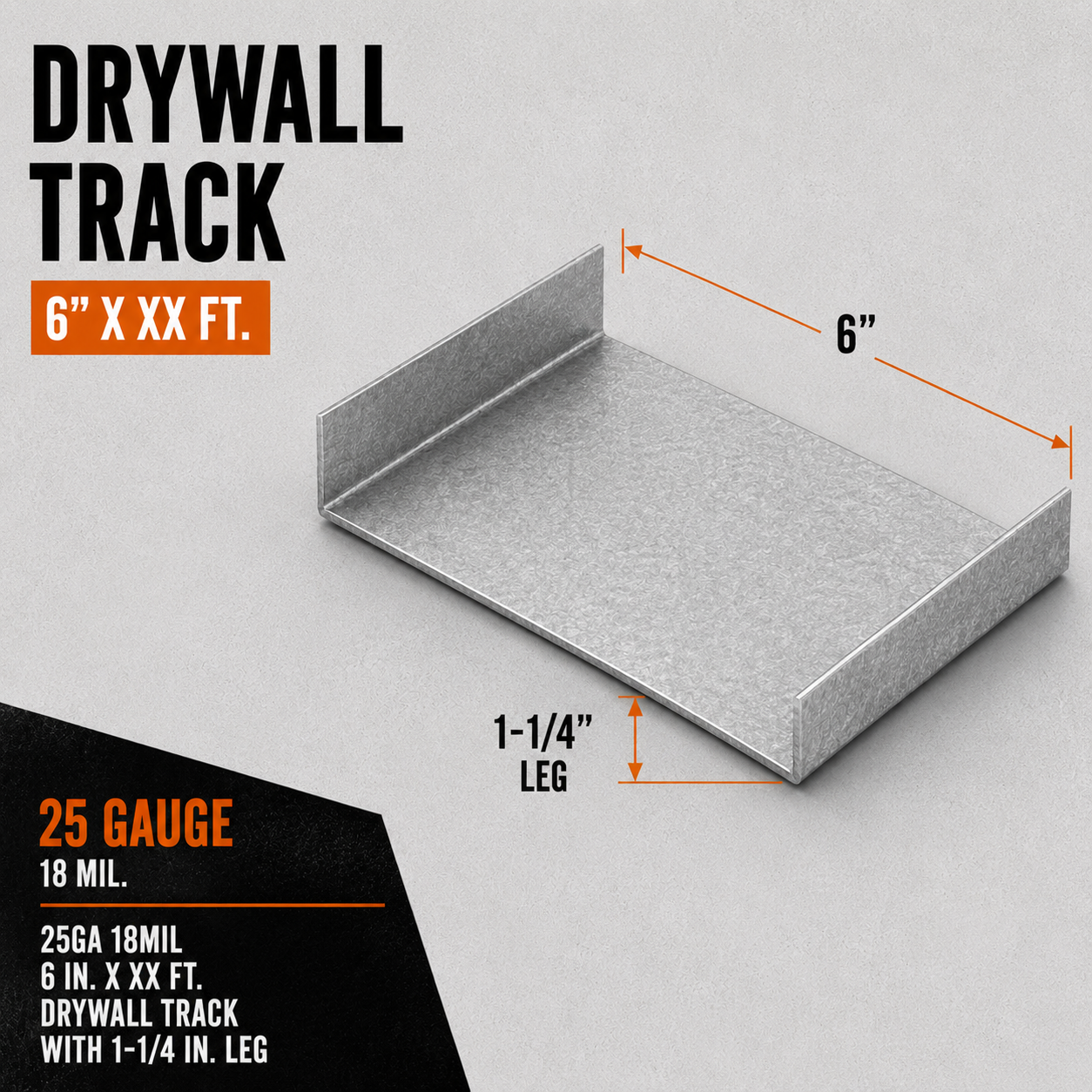 25ga 18mil 6 in. Drywall Track with 1-1:4 in. Leg