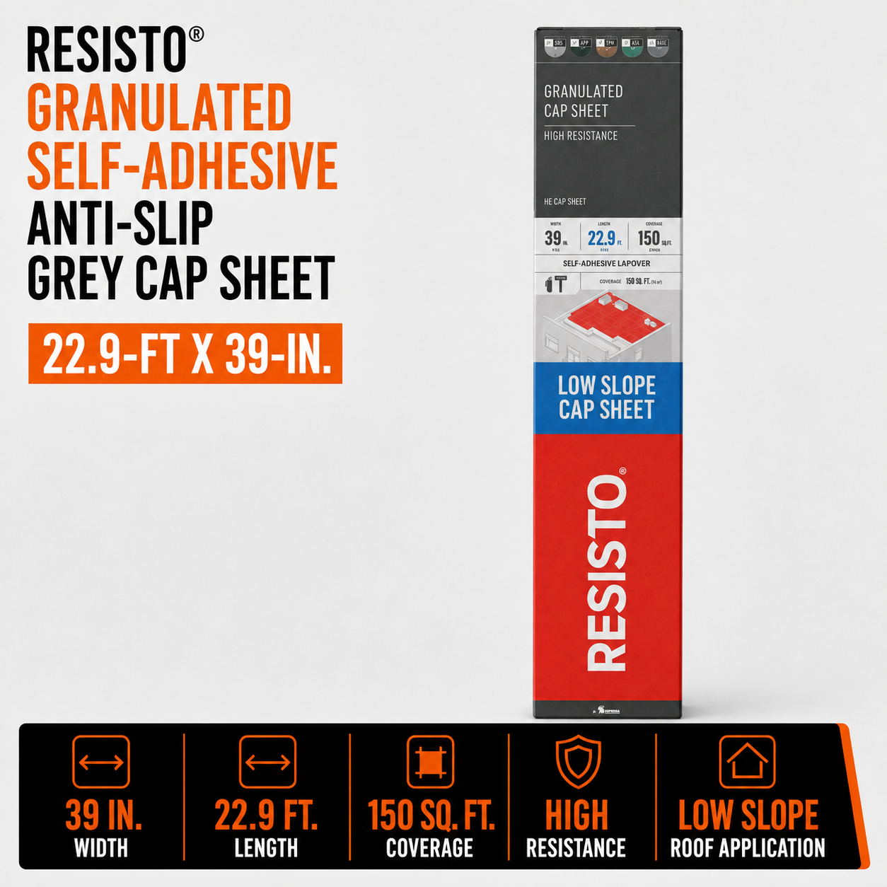 Resisto 22.9-ft x 39-in Granulated Self-Adhesive Anti-Slip Grey Cap Sheet