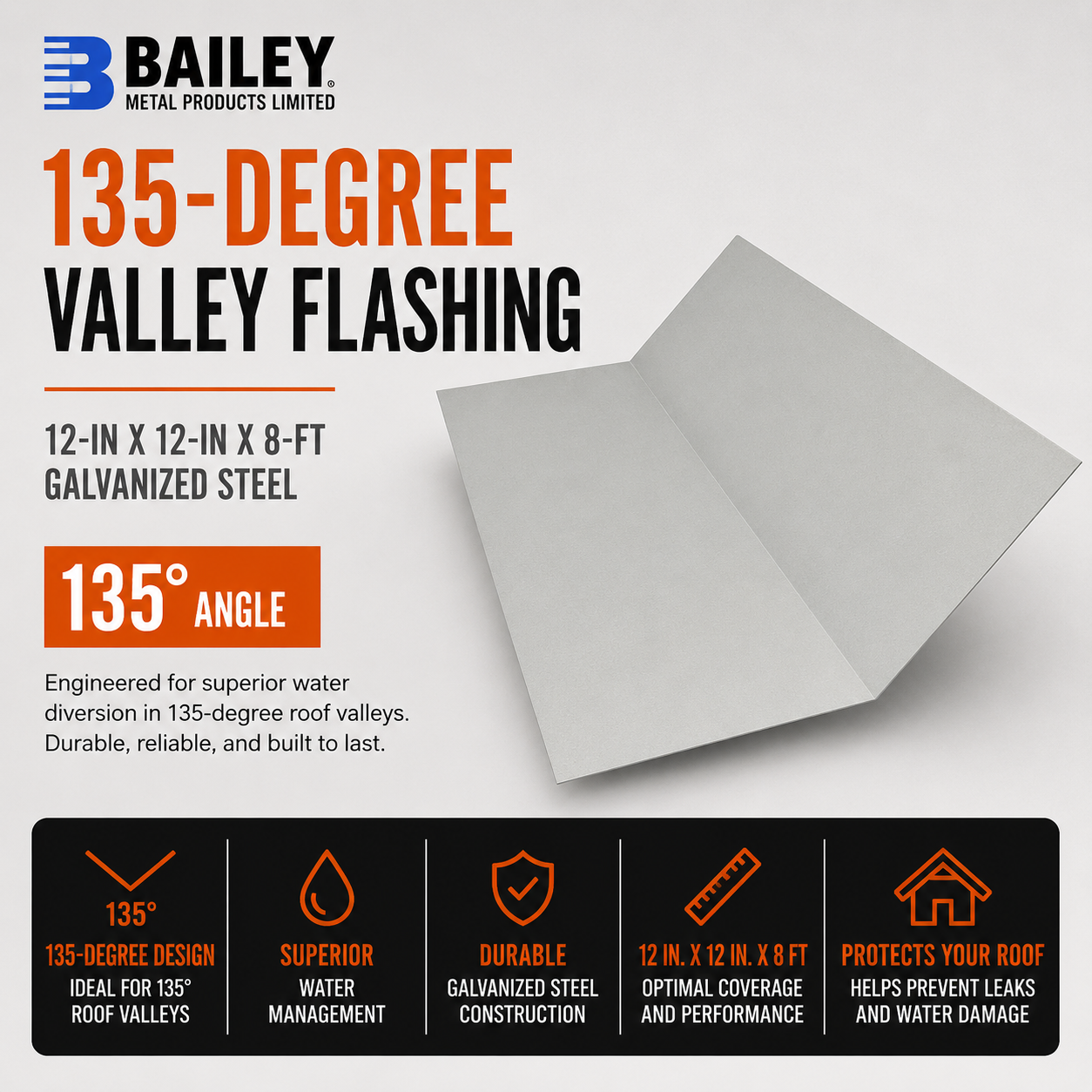 Bailey 135-Degree Valley Flashing - 12-in x 12-in x 8-ft