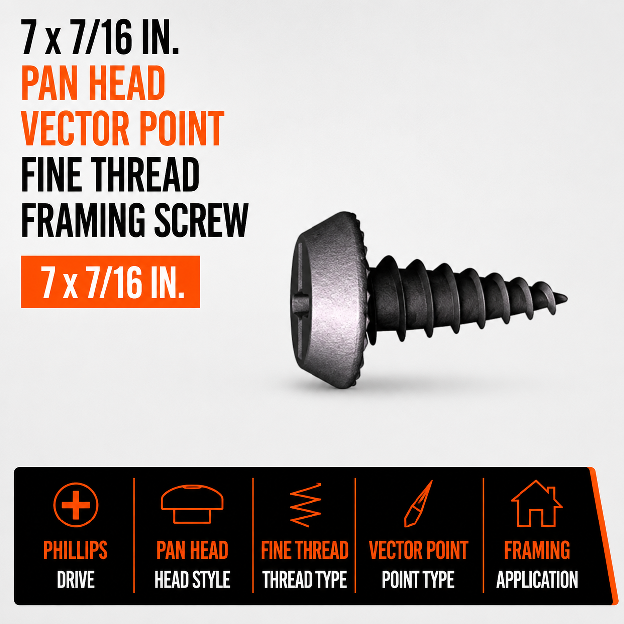 7 x 7-16 in. Pan Head Vector Point Fine Thread Framing Screw