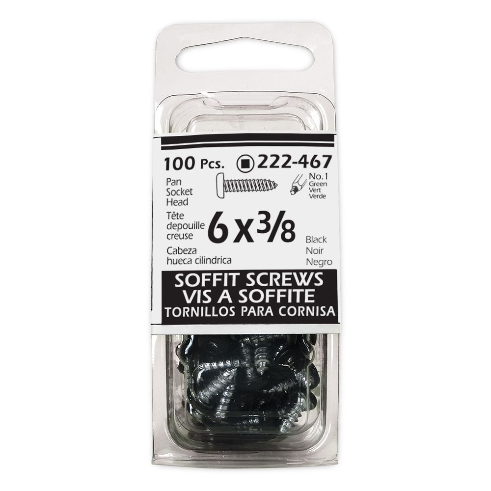 #6 x 3/8" Pan Head Square Drive Soffit Screws in Black - 100/Pack