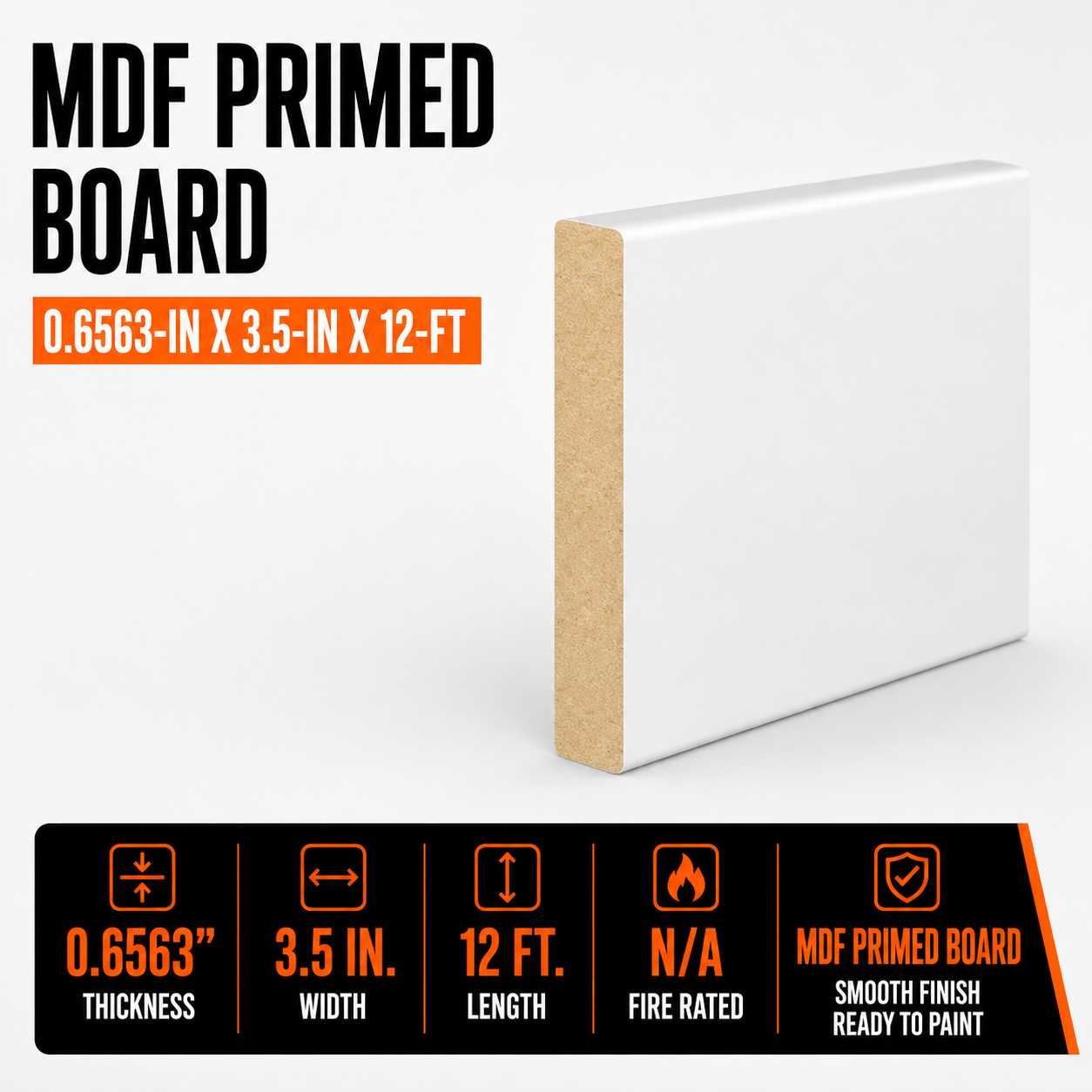 0.6563-in x 3.5-in x 12-ft MDF Primed Board