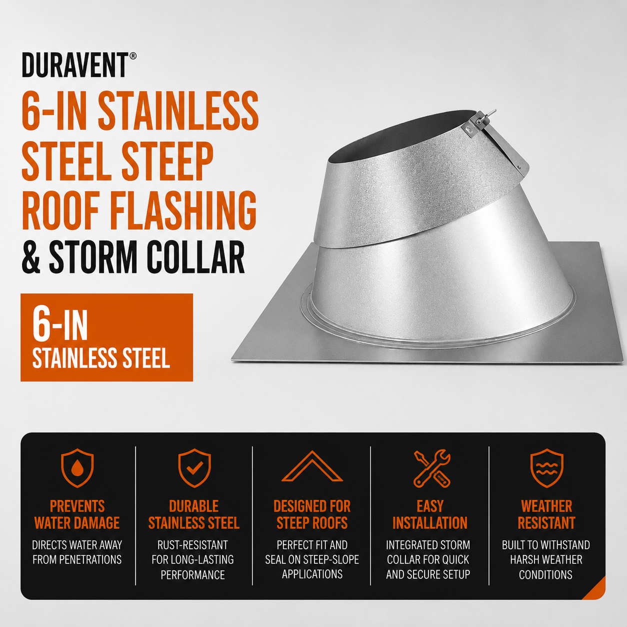 Duravent 6-in Stainless Steel Steep Roof Flashing and Storm Collar