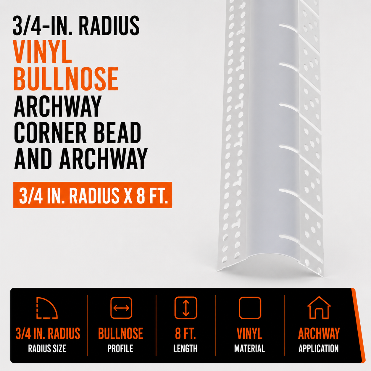 0.75 in Radius Vinyl Bullnose Archway Corner Bead and Archway