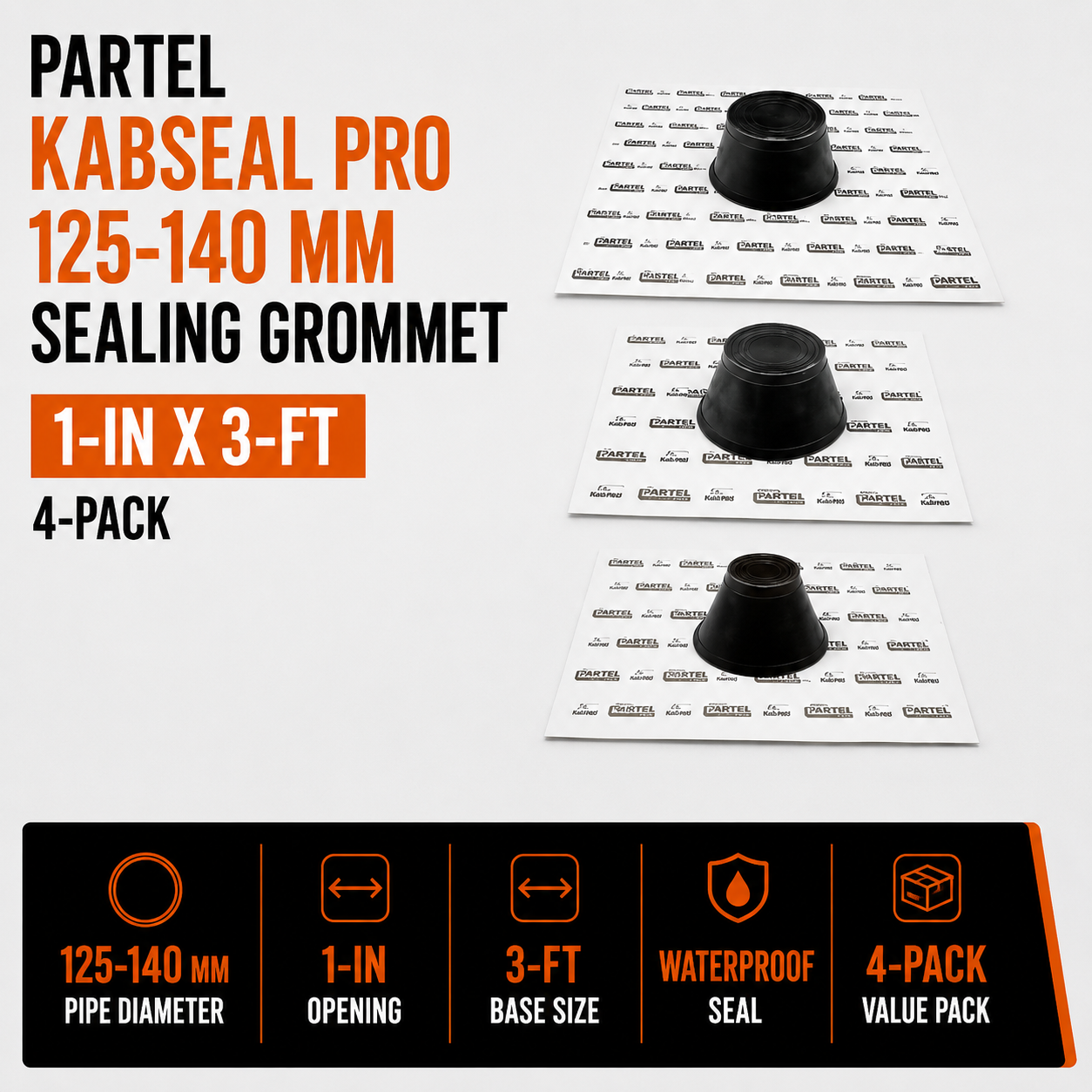 PARTEL Kabseal Pro 125-140 MM Sealing Grommet 1-in x 3-ft - 4-Pack