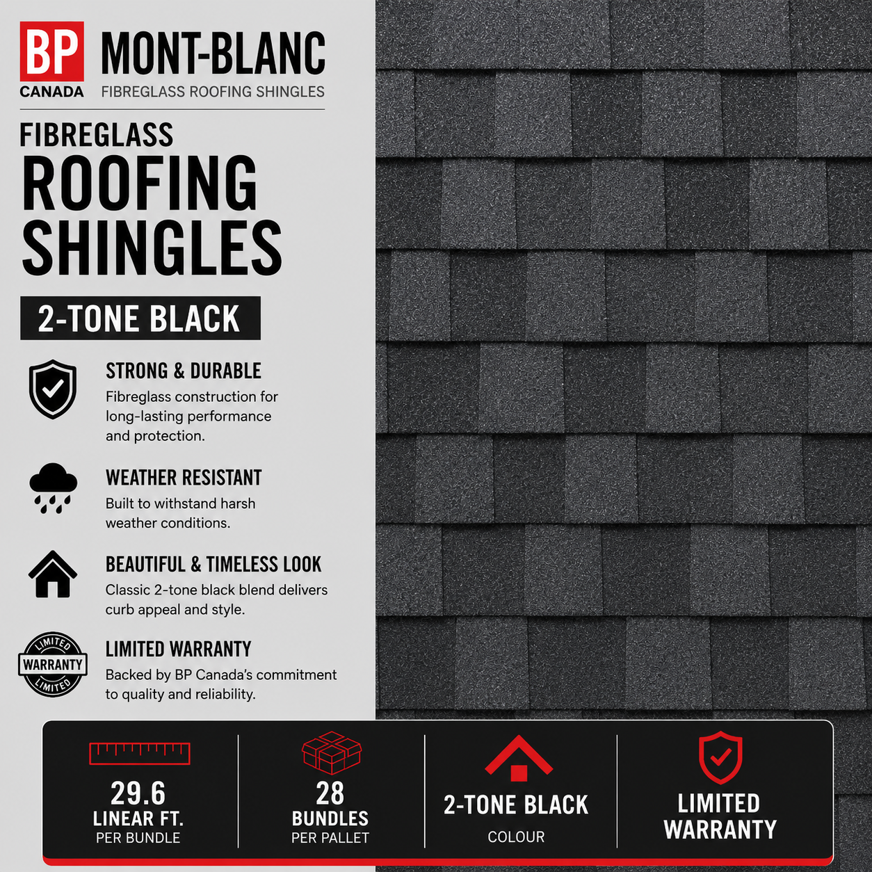 BP Canada Mont-Blanc Roofing Shingle in 2-Tone Black Fiberglass - 29.6 linear ft